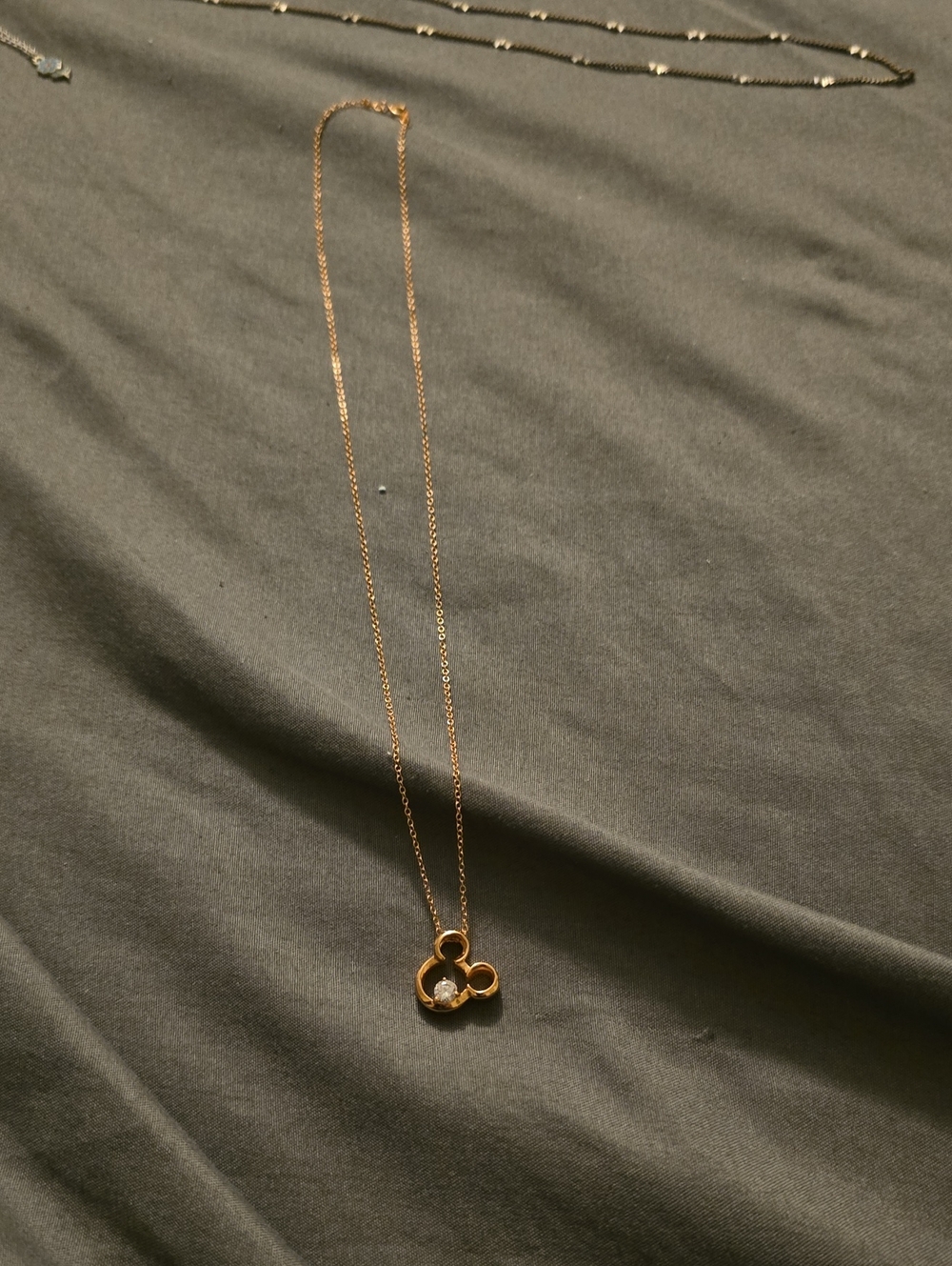 Gold Mickey Pendant Necklace with Clear Crystal Accent